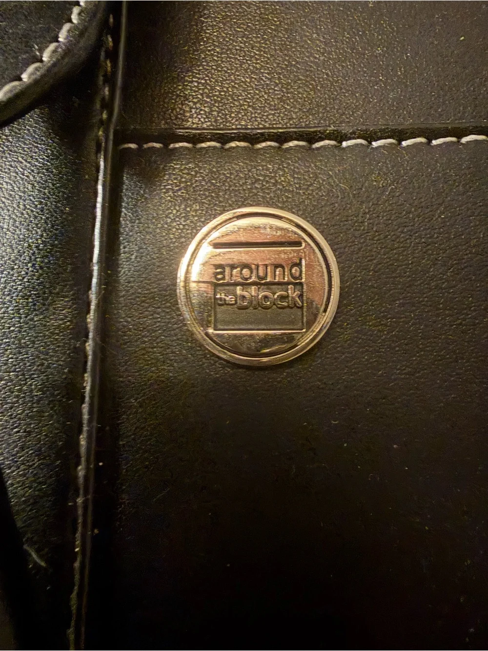 Around the Block Black Genuine Leather Business Briefcase Work Tote EUC